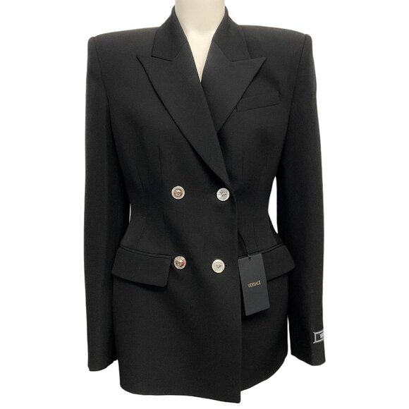 Versace Black Wool Double Breasted Blazer with Silver Buttons - Picture 1 of 6